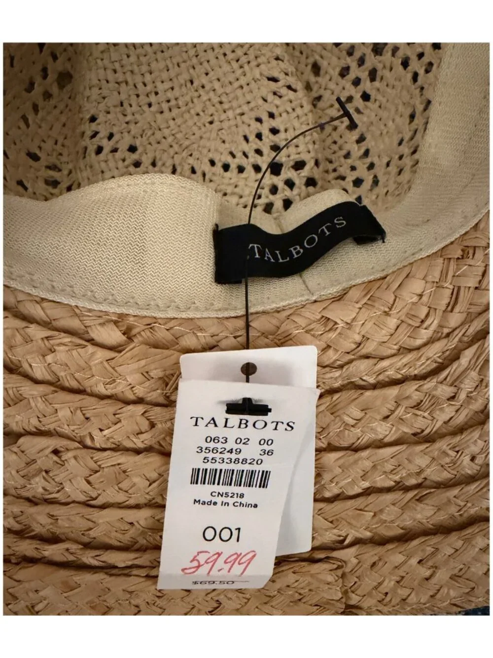 Talbots Open Weave Adjustable Straw Sun Hat Tan Wide Brim Beach Fedora Boho NEW